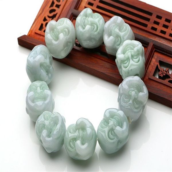 Naturale di alta qualità Myanmar Jade Buddha testa Braccialetto Braccialetto gioielli fortunato esorciso spiriti malvagi Amuleto giada bracele gioielli gioielli
