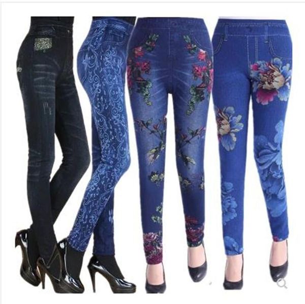 

women's pants & capris yi ran shi ni printed imitation denim trousers with tight height and elastic leggings's play leggin, Black;white