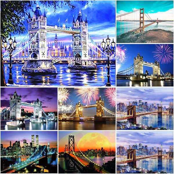 

diamond painting diy 5d bridge city full round drill embroidery cross stitch landscape river night mosaic rhinestone art
