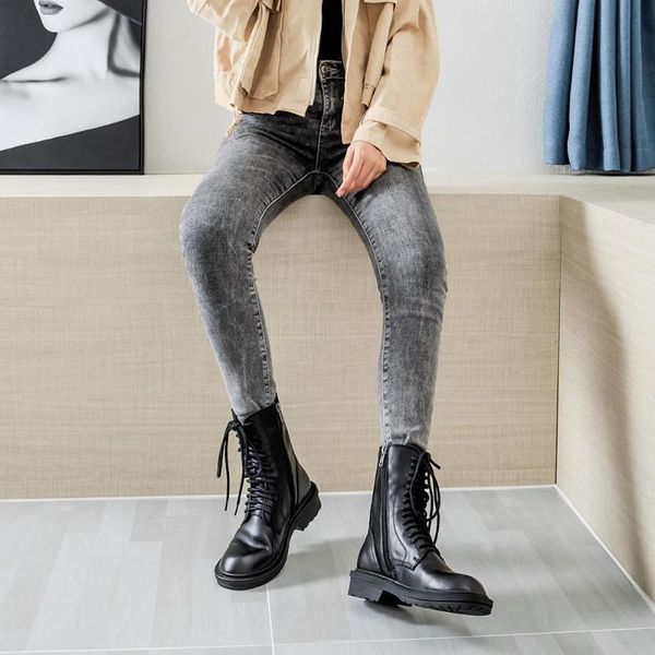 

boots woman england short shoe side locomotive front chalaza coarse with leather, Black