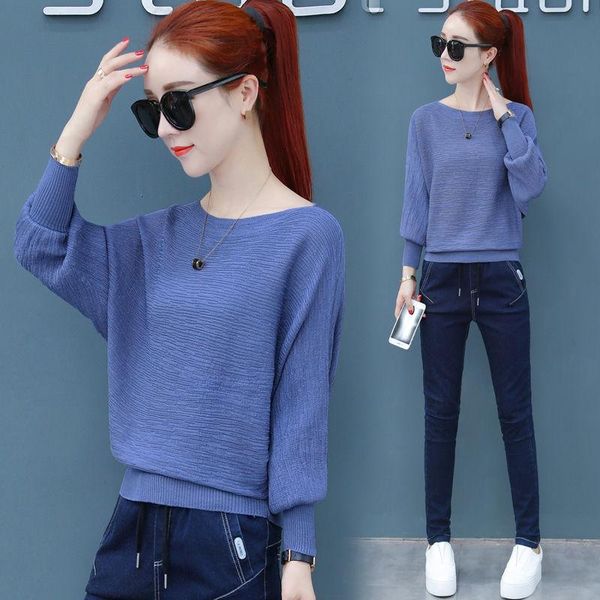 

women's sweaters off-shoulder knitted bat shirt autumn and winter korean-style pullover expose clavicle long-sleeved bottoming, White;black