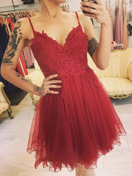 

fashion deep red short dresses spaghetti straps a-line cocktail homecoming dress robe de soiree custom made, Black