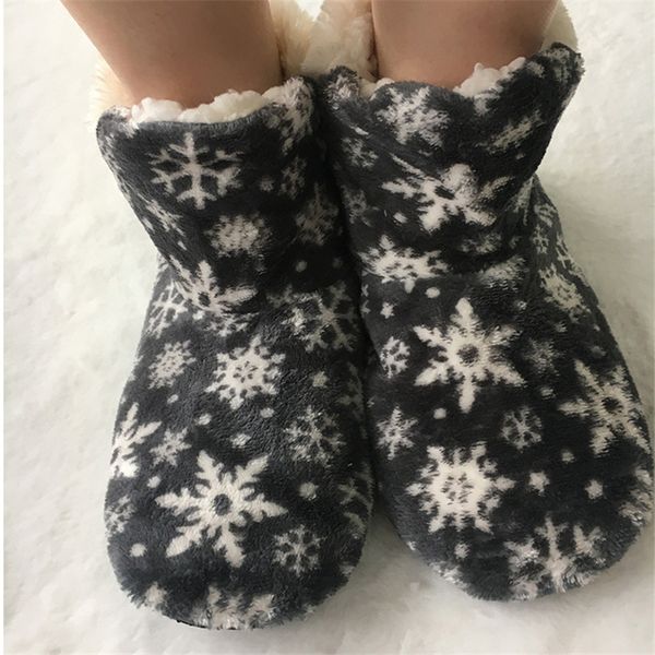 

womens fashion bedroom slippers warm flip flops snowflake fur slides winter home shoes lidies christmas soft plush flat boots, Black