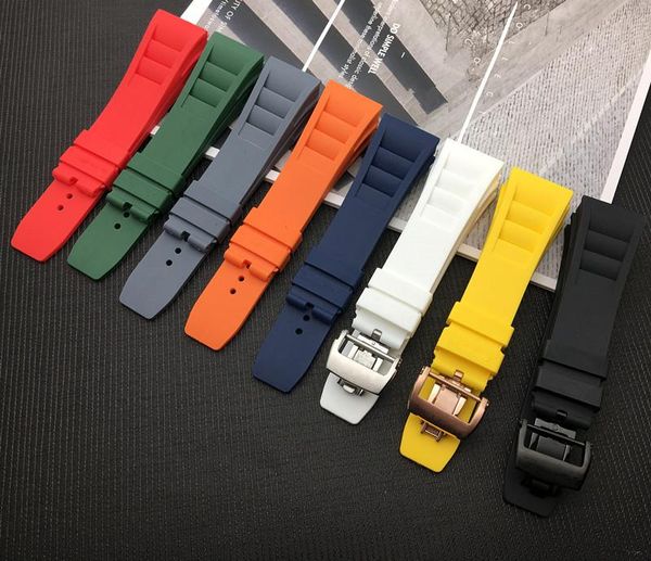 

watch bands 20mm red white black green blue yellow orange rubber watchband strap for rm011 bracelet band belt, Black;brown