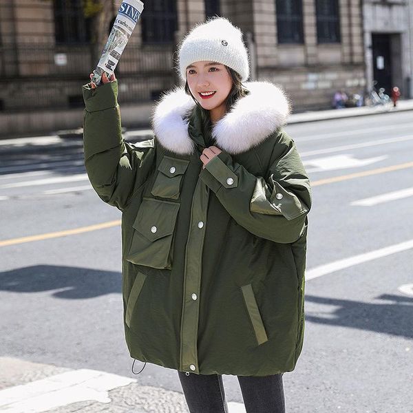 

women's down & parkas 90% white duck jacket women real natural fur middle long fashion streetwear loose korean work clothes warm casual, Black
