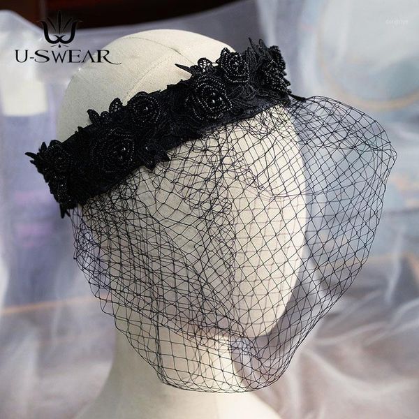 

elegant retro black mesh cover beaded hair accessory wedding party hat for women fashion fascinator veil1
