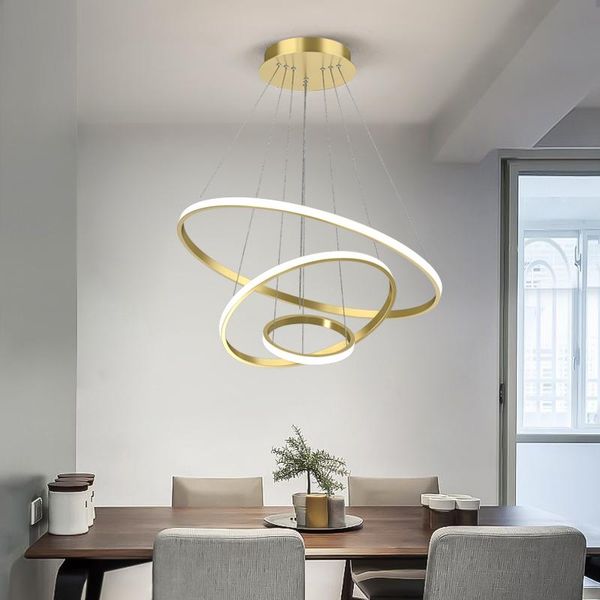 

modern pendant lights led 3rings circle diy install hanging lamps gold loft living dining room kitchen lighting fixture