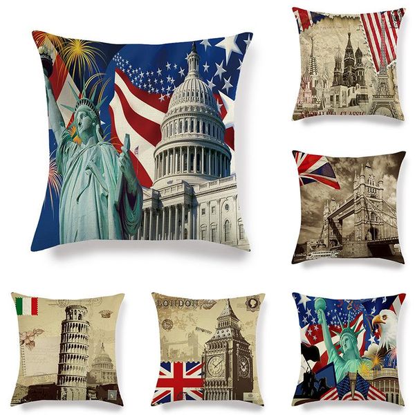 

cushion/decorative pillow world famous building cushion cover retro series case living room sofa bedroom bay window decoration accessories
