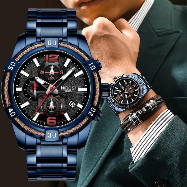 

wristwatches nibosi business men's watches fashion automatic date watch men casual waterproof relogio masculino, Slivery;brown