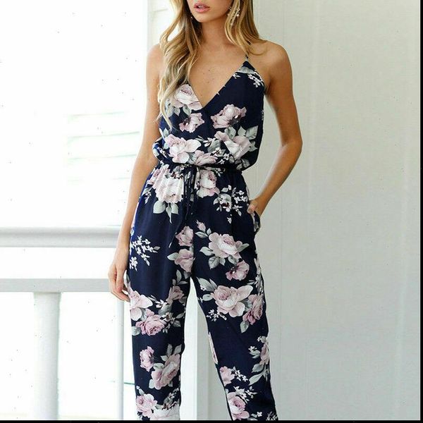 

summer womens playsuit party romper jumpsuit ladies long trousers pants clubwear blue floral rompers drop, Black;white