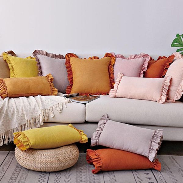 

pillow case ruffle cushion cover french suede small fresh solid colors simplicity home supplies soft lotus leaf slip