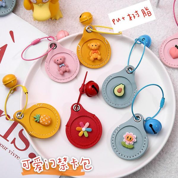 

keychains cow leather keychain cute bear doorlock access control tags keyfob tokey tag id card case bag key ring, Silver