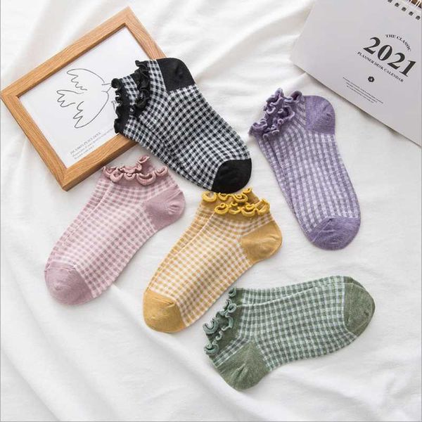 

socks female wood ear boat small lattice ladies cotton hyuna style korean girl cute japanese youthful vitality & hosiery, Black;white