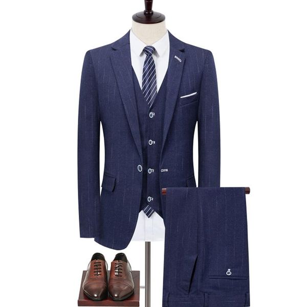 

men's suits & blazers (jacket+vest+pants) tuxedo suit men business office wedding formal sets stripe jacket with trousers slim fit clot, White;black