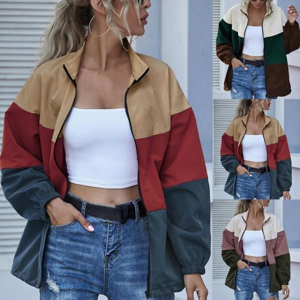 

women's jackets stripe fabulous long sleeve loose jacket korean style women coat color block for daily wear, Black;brown