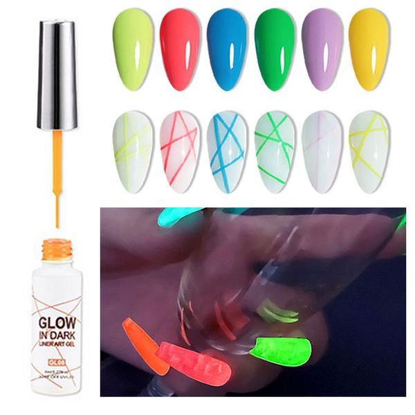 

nail gel 12 colors glow in dark liner art 8ml soak off uv/led luminous neon color polish tool designs liners, Red;pink