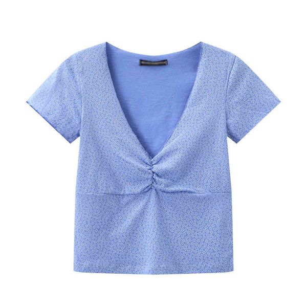

women's knits & tees slim girls floral blue tshirts 2021 summer fashoin ladies soft cotton short vintage women chic cute toht, White