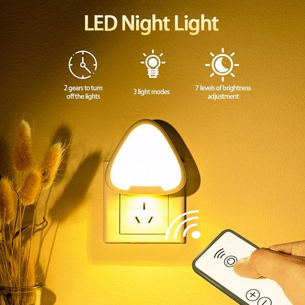 

night lights triangle wireless led light mini dimmable lamp remote control us plug for kids room lighting on off time