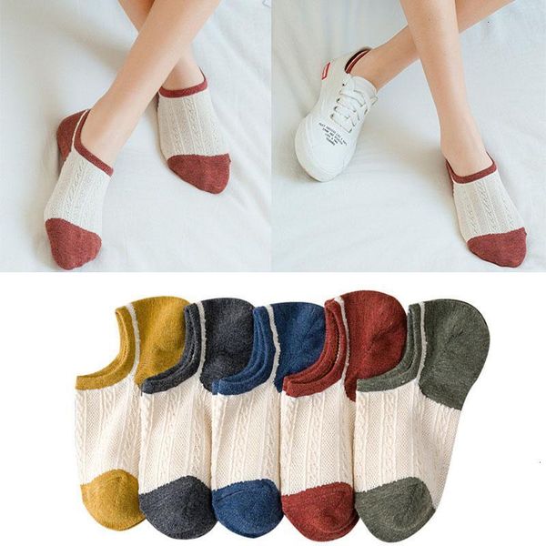 

socks & hosiery 5pcs/set women fashion invisible boat non-slip short female girls casual summer spring thin mesh breathable ankle, Black;white