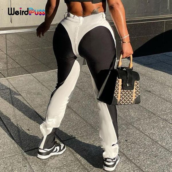 

women's pants & capris weird puss patchwork pencil women skinny stretchy streetwear 2021 summer trend wild slim thin fitness casual lon, Black;white