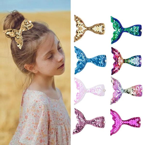 

color sparkly fish tails hair clips girls alligator clip reversible sequins beauty hairpins baby accessories, Slivery;white