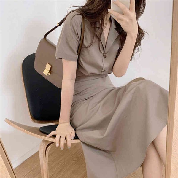 

skirt women two short sleeve single breasted turn down collar and high waist a-line vintage long 2 piece set ddb1, Black