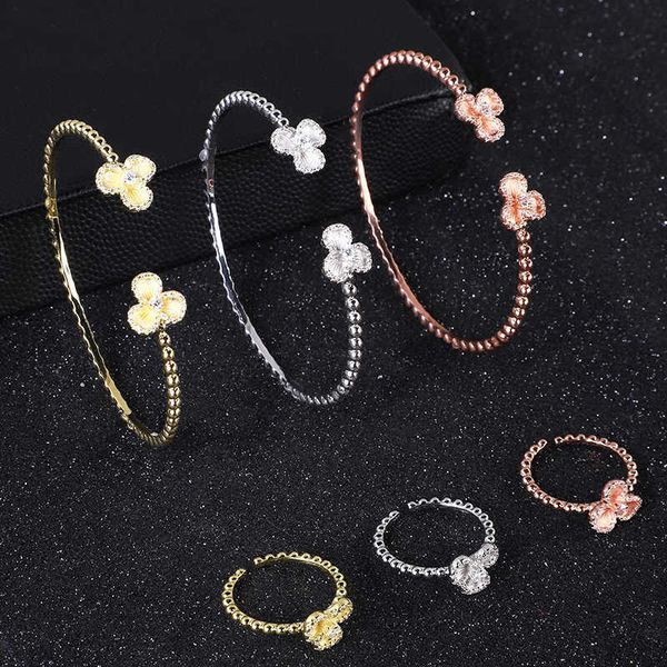 3sets / pacote de luxo Flor Saudita Arábia Arábia Bangle Set para Mulheres Micro Cúbico Zircão Pave Party Wedding Dubai Jewelry H1022