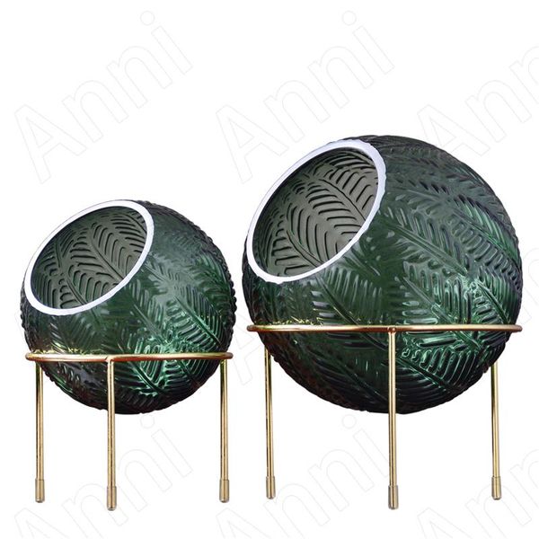 

vases creativity hemispherical glass vase nordic modern golden iron frame relief craft transparent hydroponics flower ornaments
