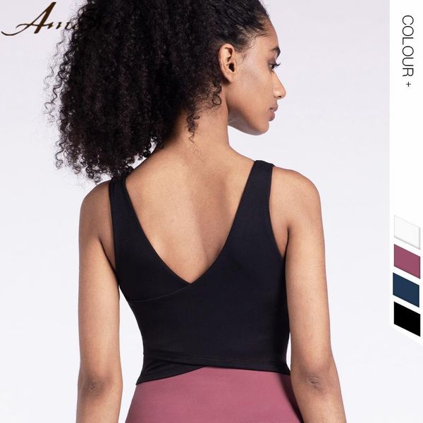 

gym clothing sports bra women workout fitness bras tank female v-shape neck 4 colors fashion for yoga, White;black