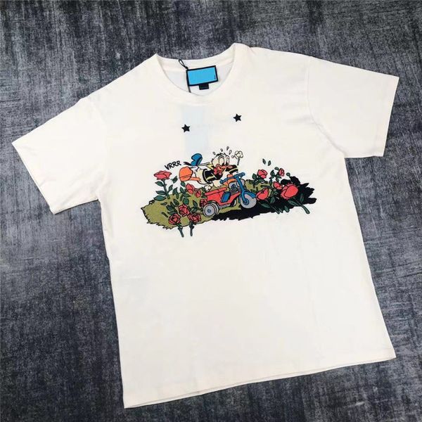 

Famous designer men's and women's Tee hair stylist round neck short sleeve animation pattern printing embroidery summer cotton com, White;black
