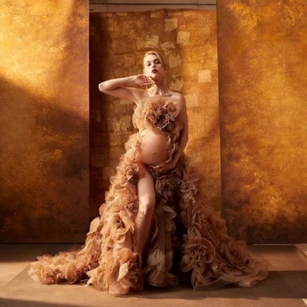 Роскошь 2021 Цветочные Вечерние Платья для беременных Платья Extra Puffy С Rebrund Redmade 3D Органза Цветочные Беременности Фото Стреляющие Платья
