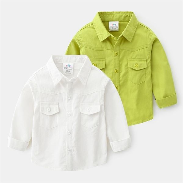 

spring autumn 2 3 4 6 8 10 years child turndown collar long sleeve pocket solid color cotton shirt for baby kids boys 210701, White;black