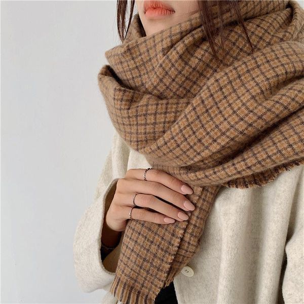 

scarves imitation cashmere fashion women double-sided plaid print winter scarf warm elegant tassel knitted female thick long wrap shawl, Blue;gray
