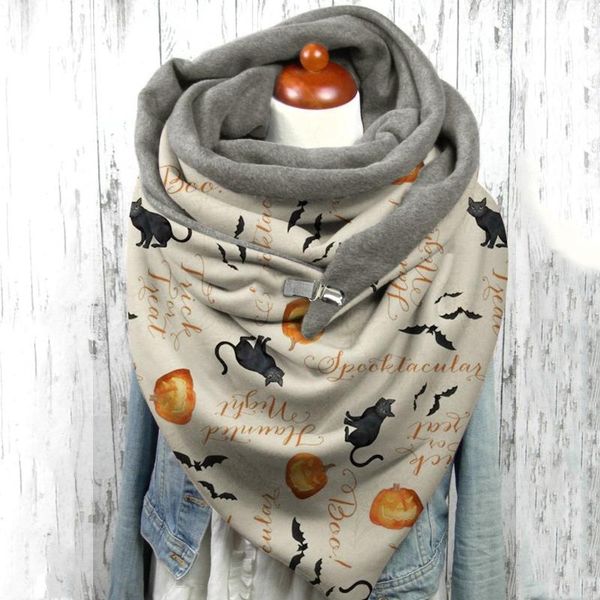 

scarves fashion women halloween print scarf hijabs female lady retro multi-purpose shawl button femme wraps foulard bufanda 2022, Blue;gray