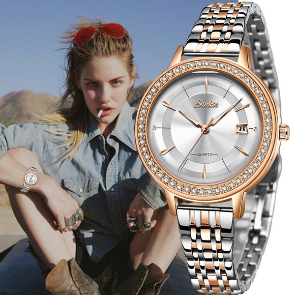 

wristwatches montre femme sunkta women watch creative design steel women's wrist watches female clock relogio feminino, Slivery;brown