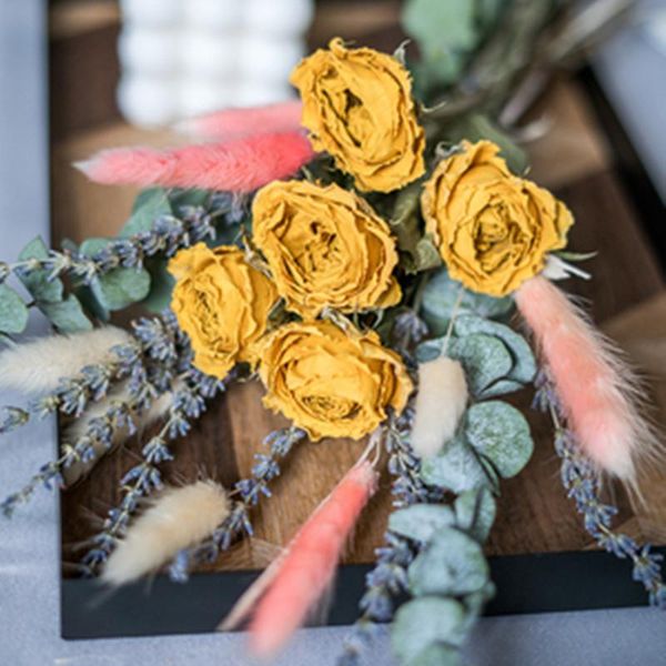 

decorative flowers & wreaths 40cm natural plant accessories dried flower bouquet rose eucalyptus rabbittail lavender home art decoration pog