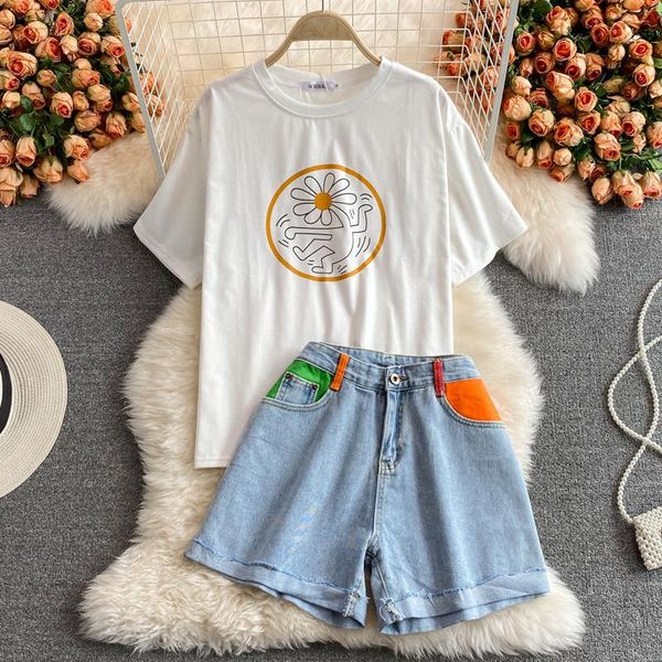 

women's tracksuits wide leg high waist women shorts femme straight baggy pants jeans korean fashion 2021 summer ladies 2 piece suits, Gray