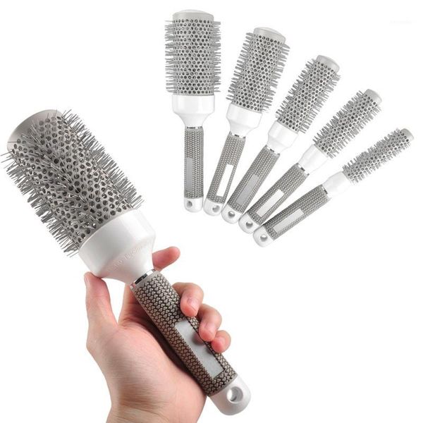 

wholesale- 5pcs/lot mix size round rolling hair brush set barrel curling comb styling tools barber professional salon products1, Silver