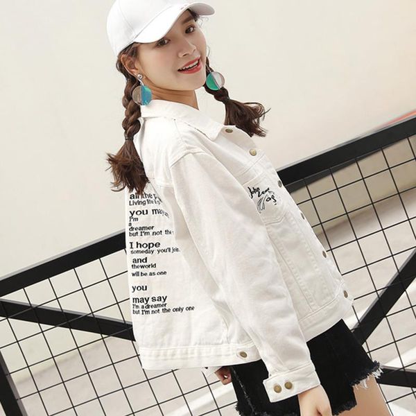 

spring autumn abrigo mujer pink white black letter embroidery denim jacket women oversized coats long sleeve jean women's jackets, Black;brown