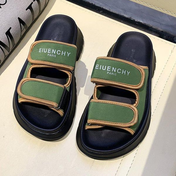 

slippers women 2021 summer outdoor beach fashion flip flops female casual letter platform rome, Black