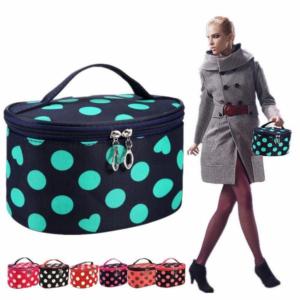 

large capacity women cosmetic bags travel toiletry bag fashion black pink dot necessary organizer makeup storage wash pouch & cases