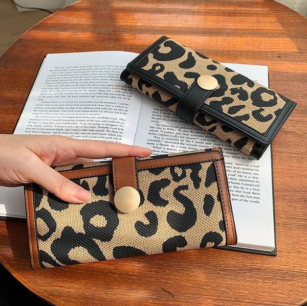 factory wholesale womens contrast leathers wallets street leopard long wallet retro color matching women leather clutch bag folding multi-ca, Red;black