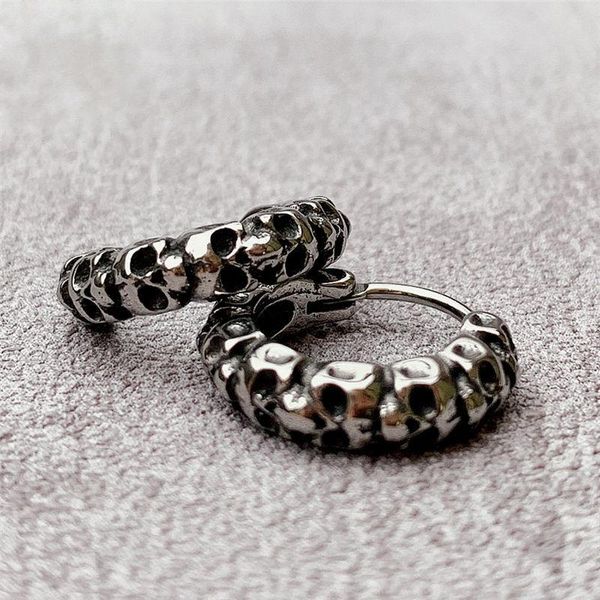 

stud retro domineering skull titanium steel earrings personality trendy men fashion rock punk hip hop ins with jewelry accessories, Golden;silver
