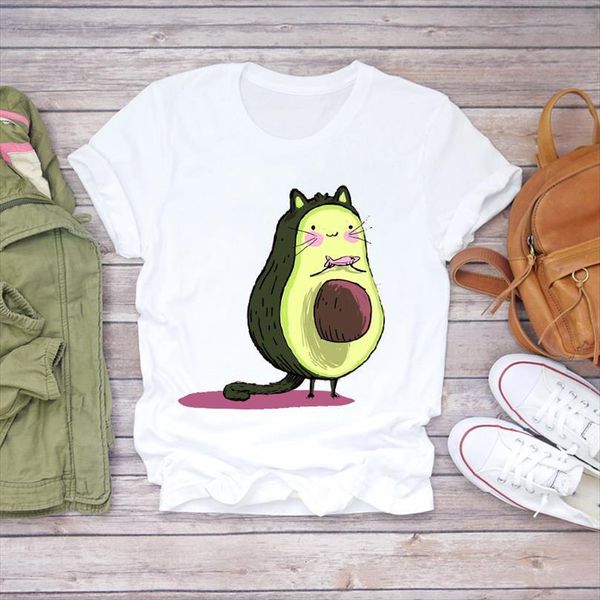 

men cartoon avocado cat animal mens t shirts short sleeve fashion print lady graphic shirt ladies female tee, White;black