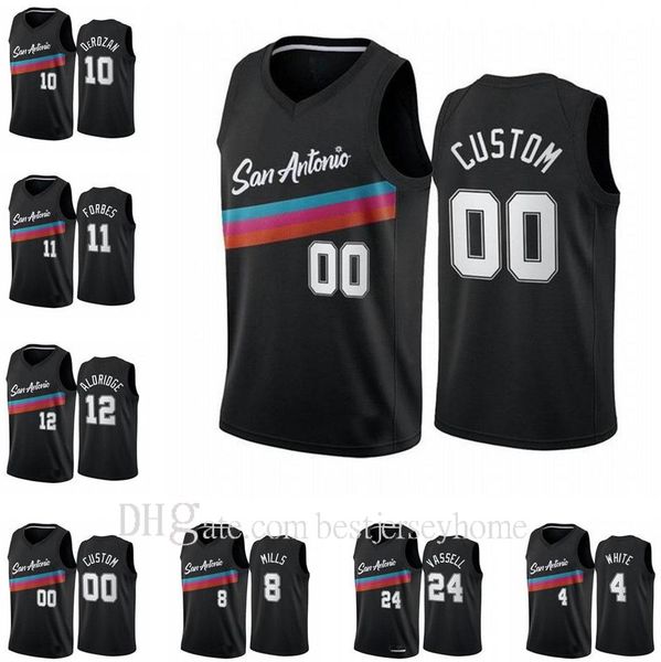 

new men white derozan mills aldridge vassell forbes demar derozan derrick white 2020/21 swingman city basketball jerseys icon edition, Black;red