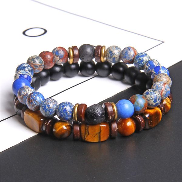 

41 type 2 chain bracelets friendship jewelry handmade elastic men bangle nature tiger eye stone beads bracelet pulsera, Black