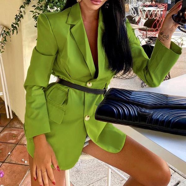 

women's suits & blazers women neon yellow orange green long sleeve v neck office mini blazer dress with belt vintage formal fall irregu, White;black