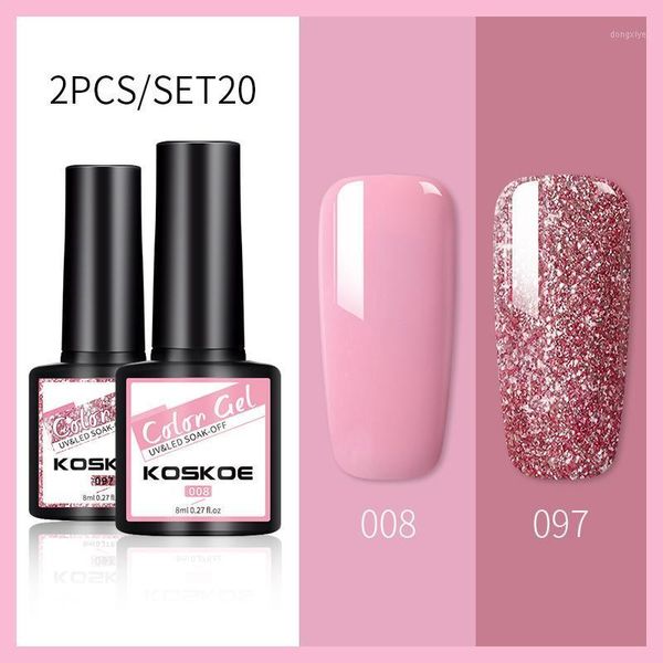 

2pcs/set rose gold glitter nail gel polish varnish soak off paint sequin shiny nude color semi permanent kit1, Red;pink