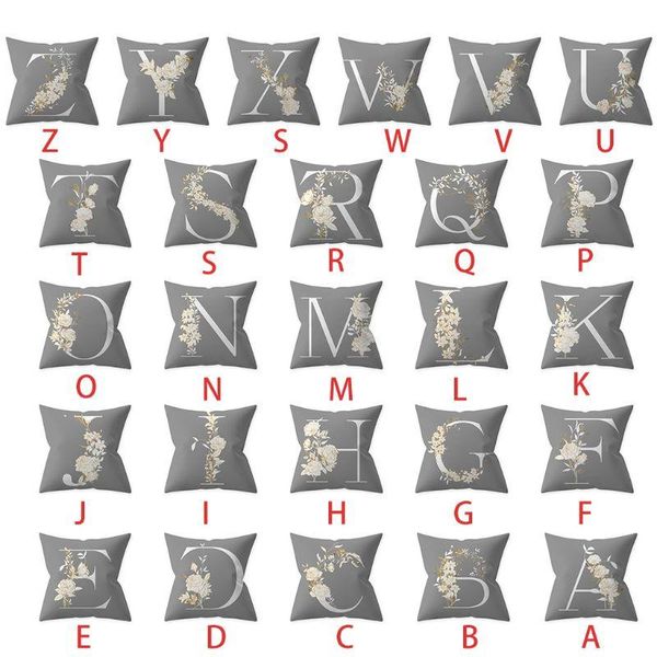 

pillow case gold floral 26 alphabet print gray throw modern english letters polyester peach velvet cushion cover decor 425c
