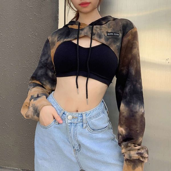 

women's sweaters sweater amy way tie dye print hooded drawstring short pullover casual versatile autumn dance 9gdd, White;black